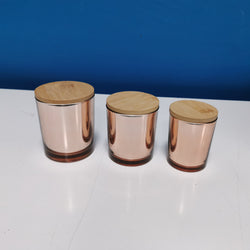 CANDLE GLASS METALLIC ROSEGOLD WITH WOODEN LID