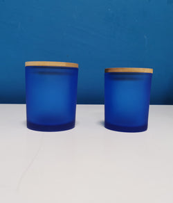 CANDLE GLASS DARK BLUE WITH WOODEN LID
