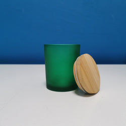 CANDLE GLASS GREEN WITH WOODEN LID