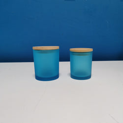 CANDLE GLASS LIGHT BLUE WITH WOODEN LID