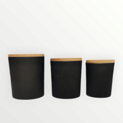 CANDLE GLASS BLACK WITH WOODEN LID