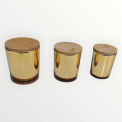 CANDLE GLASS METALLIC GOLD WITH WOODEN LID