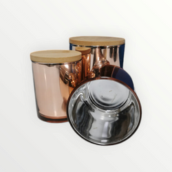 CANDLE GLASS METALLIC ROSEGOLD WITH WOODEN LID