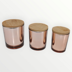 CANDLE GLASS METALLIC ROSEGOLD WITH WOODEN LID