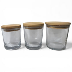 NEW CANDLE GLASS CLEAR WITH WOODEN LID
