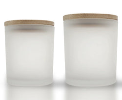 CANDLE GLASS FROSTED WITH WOODEN LID