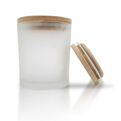 CANDLE GLASS FROSTED WITH WOODEN LID