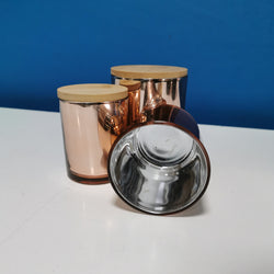 CANDLE GLASS METALLIC ROSEGOLD WITH WOODEN LID