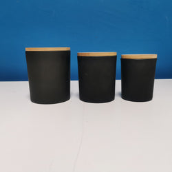 CANDLE GLASS BLACK WITH WOODEN LID