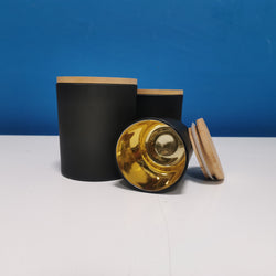 CANDLE GLASS BLACK WITH GOLD INNER AND WOODEN LID